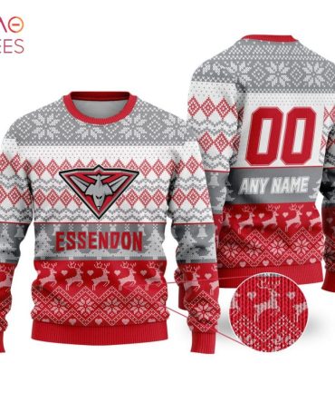 Personalized Essendon Christmas Sweater – Custom Name & Number – Festive Afl Fan Gear