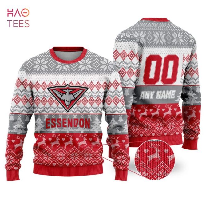 Personalized Essendon Christmas Sweater – Custom Name & Number – Festive Afl Fan Gear
