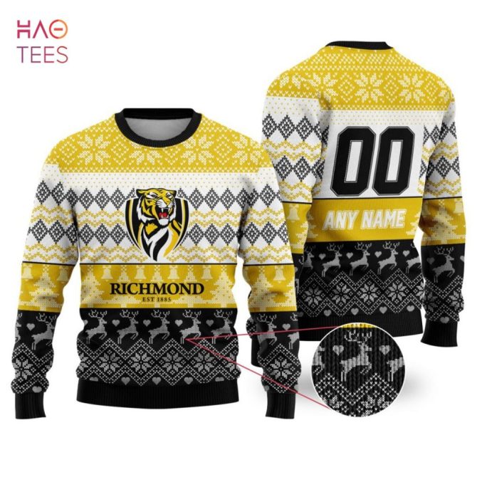 Custom Richmond Tigers Ugly Christmas Sweater - Personalized Name & Number - Perfect Gift!
