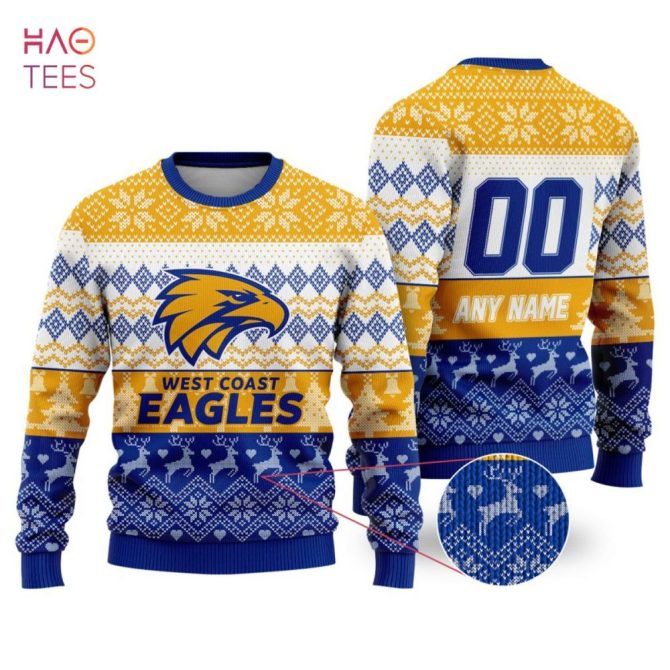 Custom West Coast Eagles Ugly Christmas Sweater – Personalized Name & Number, Perfect Gift!