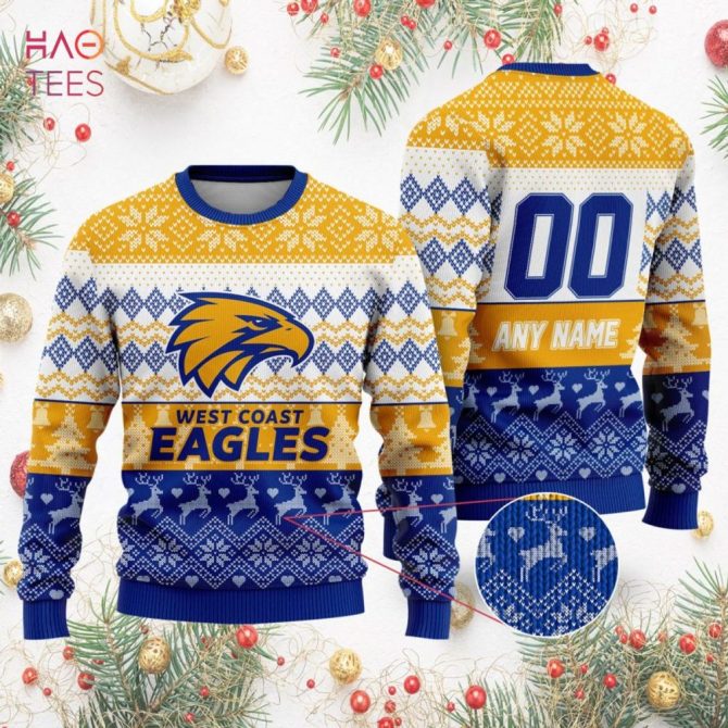 Custom West Coast Eagles Ugly Christmas Sweater – Personalized Name & Number, Perfect Gift! - Image 2