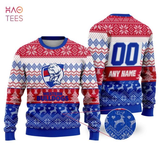 Custom Western Bulldogs Christmas Sweater - Personalized Name & Number - Festive Team Gear!