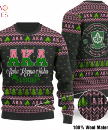 Hot Edition Aka 1908 Alpha Kappa Alpha Black Background Ugly Christmas Holiday Sweater