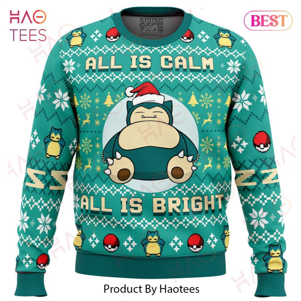 All Is Calm All Bright Snorlax Pokemon Ugly Christmas Ugly Christmas Sweater - Image 2
