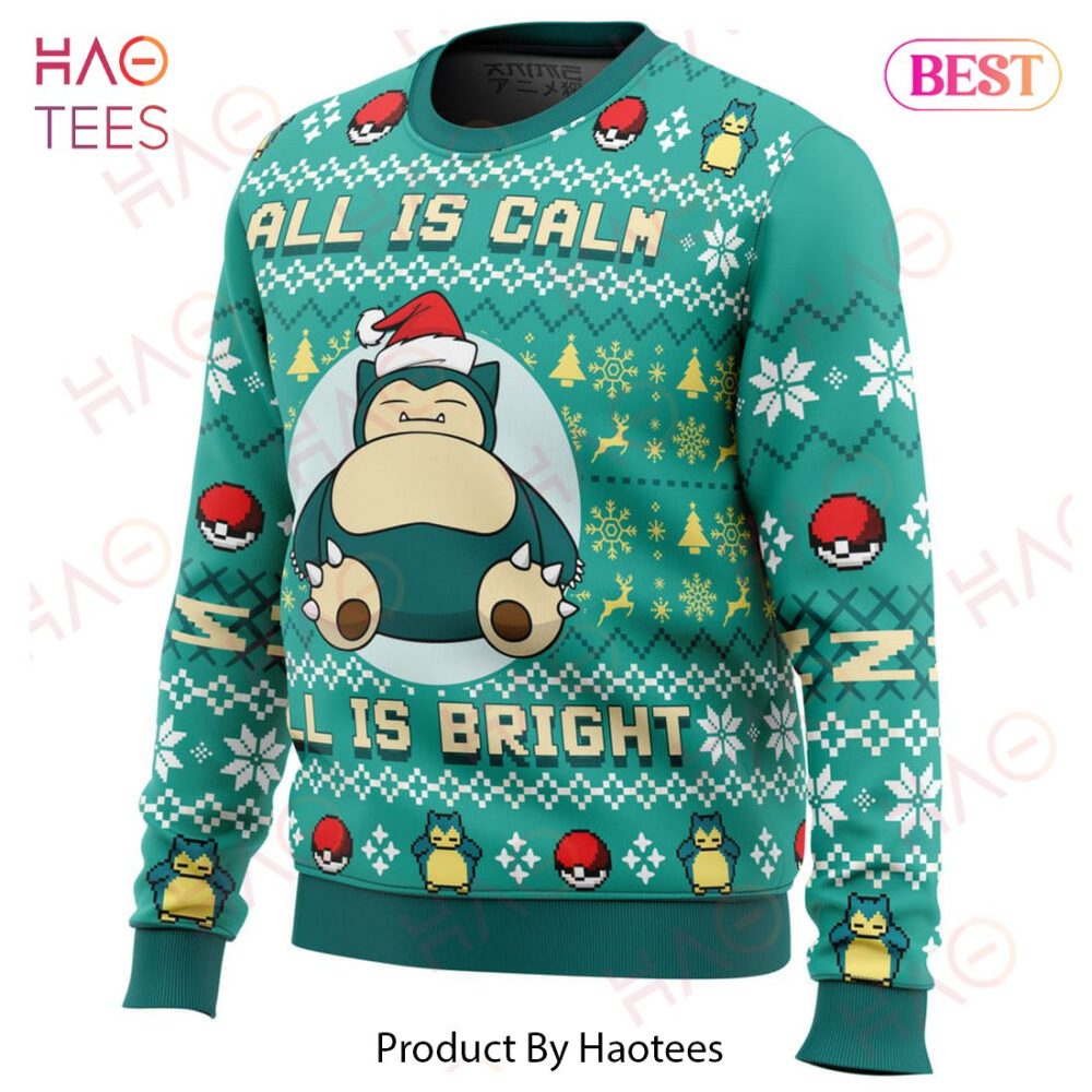 All Is Calm All Bright Snorlax Pokemon Ugly Christmas Ugly Christmas Sweater - Image 4
