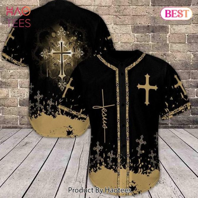Faith-Inspired Black & Gold Cross Baseball Jersey - Unique Christian Apparel