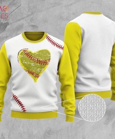 Best Amazing Softball Heart Ugly Christmas Ugly Christmas Sweater All Over Print Sweatshirt