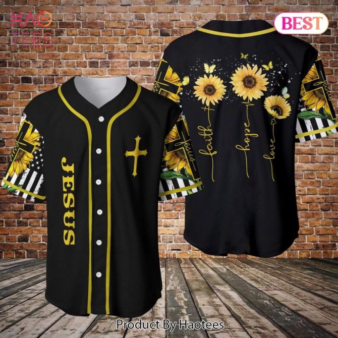 Faith Hope Love Sunflower Baseball Jersey - Stylish Christian Apparel