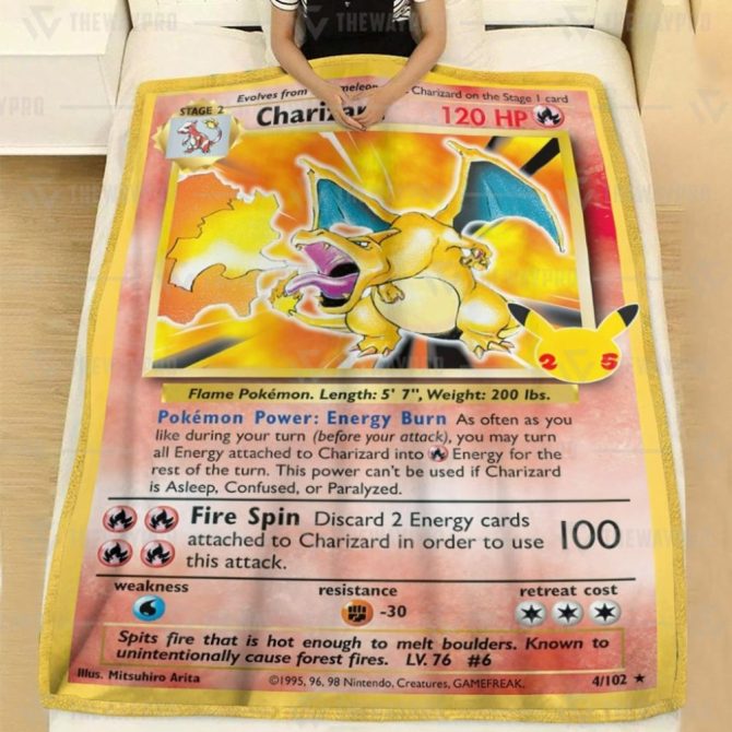 Cozy Charizard Pokémon Card Fleece Blanket - Perfect For Fans & Collectors! - Image 2