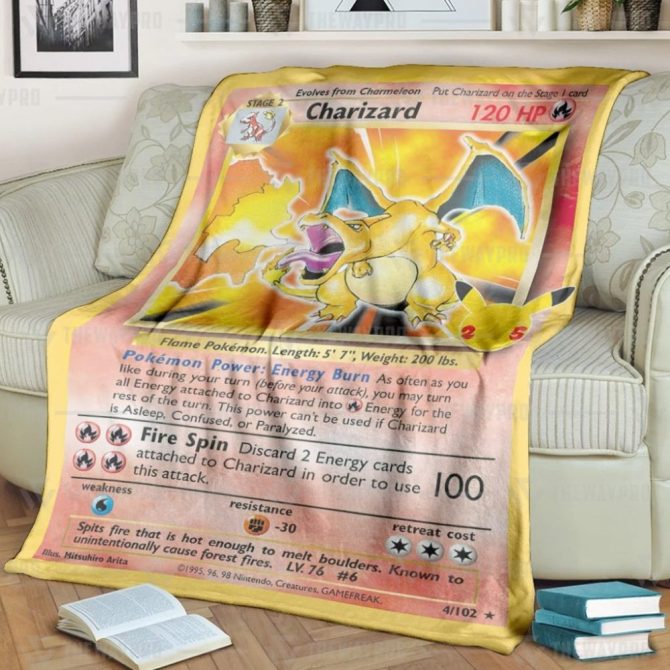 Cozy Charizard Pokémon Card Fleece Blanket - Perfect For Fans & Collectors!