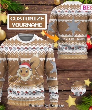 Custom Name Eevee Holiday Sweater - Personalized Festive Knitwear Gift By Haotees
