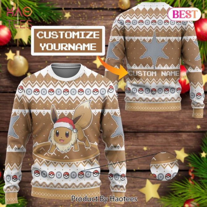 Custom Name Eevee Holiday Sweater - Personalized Festive Knitwear Gift By Haotees