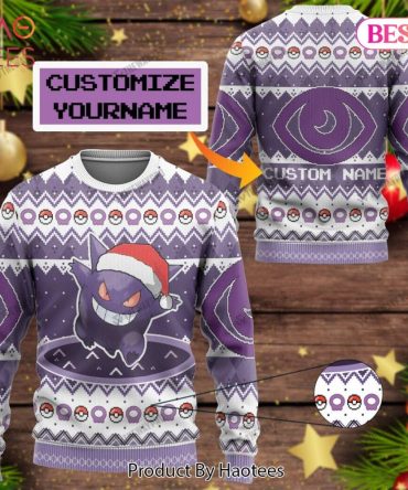 Customizable Gengar Christmas Sweater – Add Your Name For A Unique Holiday Style!