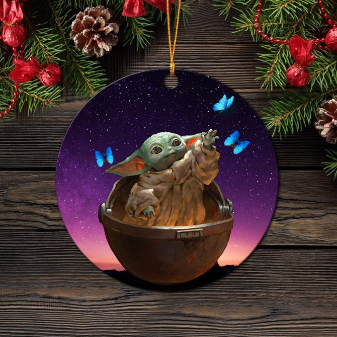 Baby Yoda Galaxy Butterfly Mica Ornament Perfect Gift For Holiday - Image 2