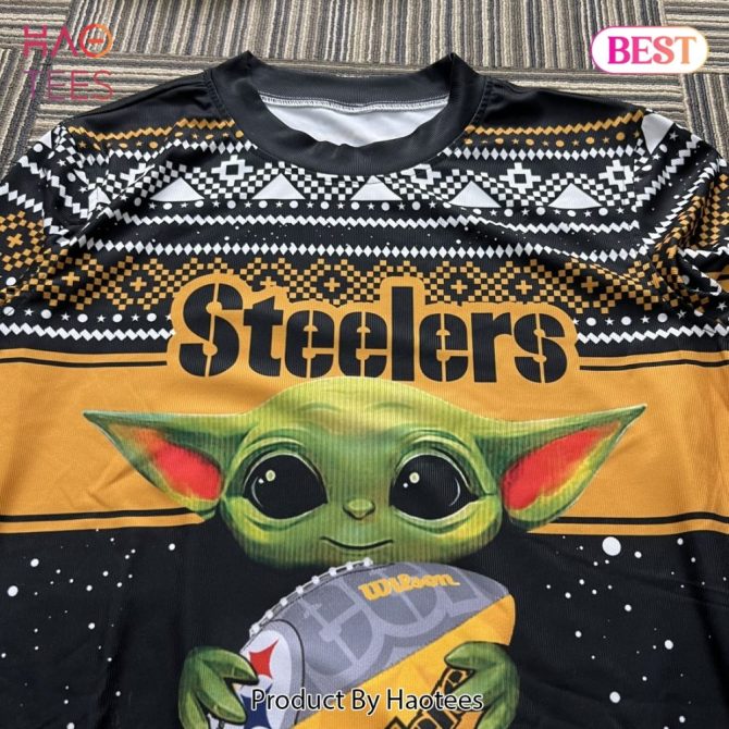 Cozy Steelers Fan Crewneck - Adorable Yoda Design, Perfect Gift For Nfl Lovers - Image 4