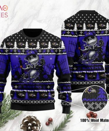 Best Baltimore Ravens Jack Skellington Halloween Ugly Christmas Ugly Christmas Sweater Ugly Christmas Sweater