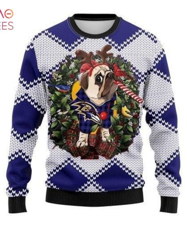 Best Baltimore Ravens Pug Dog Ugly Christmas Ugly Christmas Sweater All Over Print