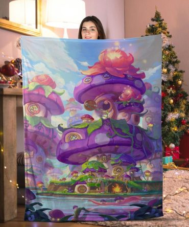 Cozy Fantasy Mushroom House Blanket - Vibrant Art Throw For Home & Gifts