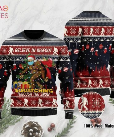 Best Bigfoot Christmas Squatching Through The Snow Ugly Christmas Ugly Christmas Sweater All