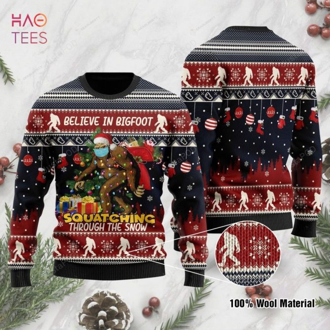 Best Bigfoot Christmas Squatching Through The Snow Ugly Christmas Ugly Christmas Sweater All