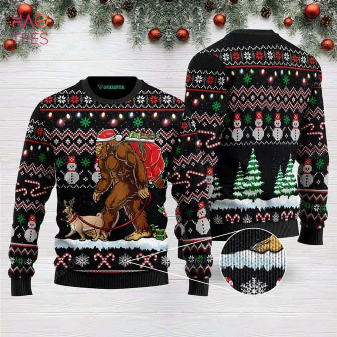 Best Bigfoot Pug Ugly Christmas Ugly Christmas Sweater All Over Print Sweatshirt Ugly