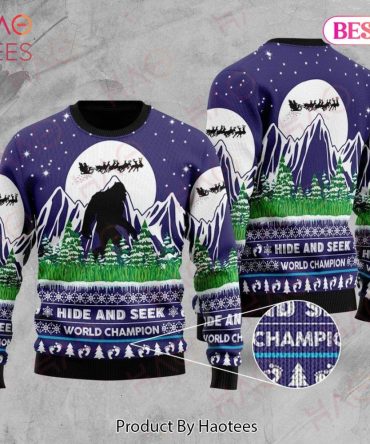 Bigfoot Ugly Christmas Ugly Christmas Sweater Bigfoot Hide And Seek World Champion Blue Ugly Christmas Sweater Ugly Christmas Sweater