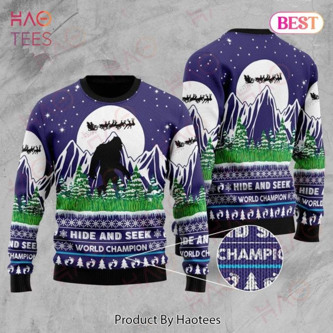 Bigfoot Ugly Christmas Ugly Christmas Sweater Bigfoot Hide And Seek World Champion Blue Ugly Christmas Sweater Ugly Christmas Sweater