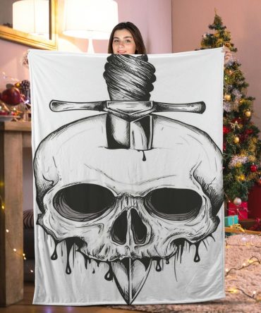 Cozy Gothic Skull Throw Blanket - Unique Knife Design For Edgy Home Decor