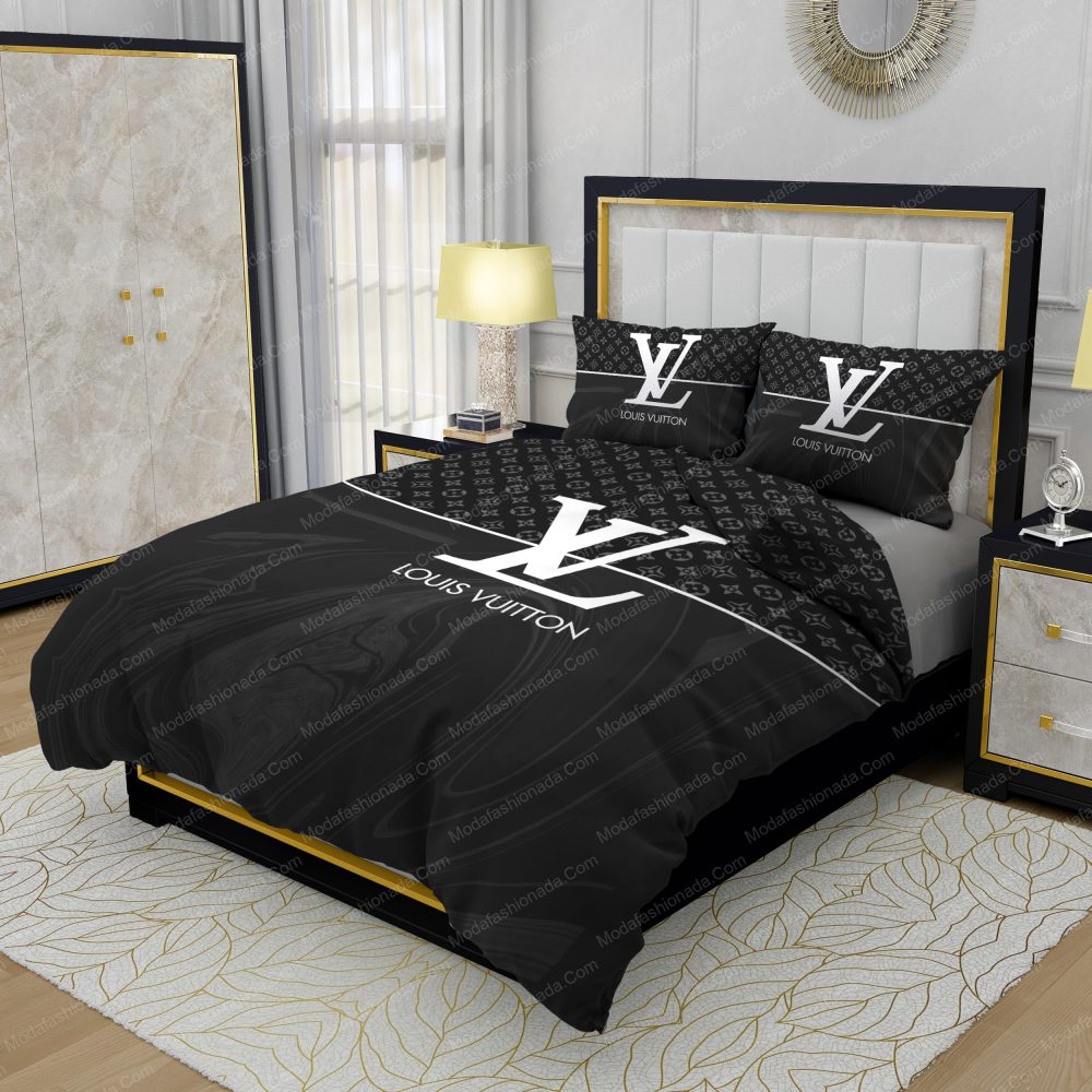 Black And White Veinstone Louis Vuitton Bedding Sets - Image 3