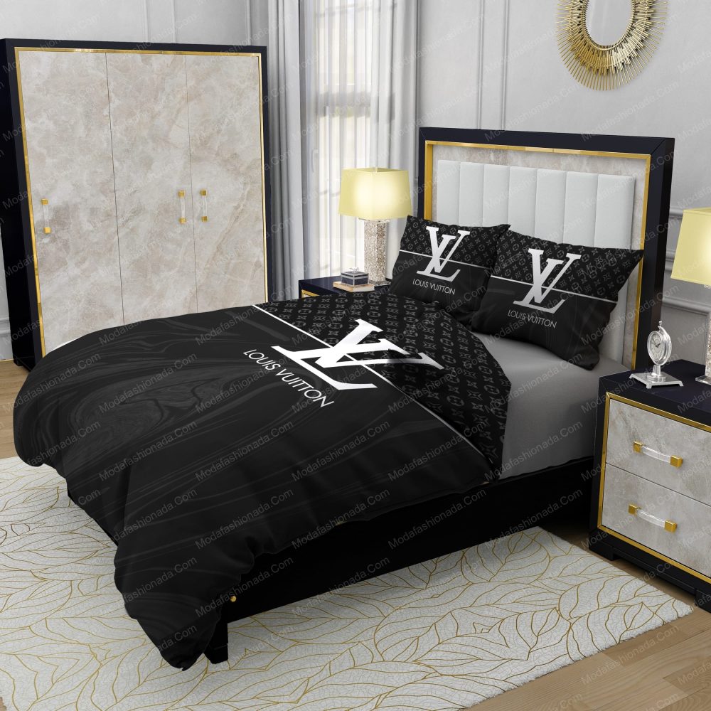 Black And White Veinstone Louis Vuitton Bedding Sets - Image 4