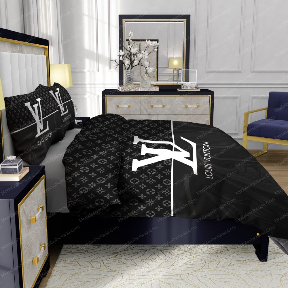 Black And White Veinstone Louis Vuitton Bedding Sets - Image 7