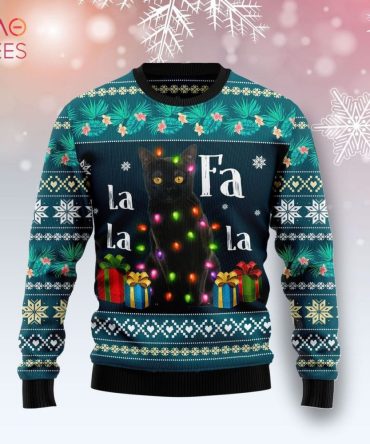 Best Black Cat Falalala Ugly Christmas Ugly Christmas Sweater All Over Print Sweatshirt
