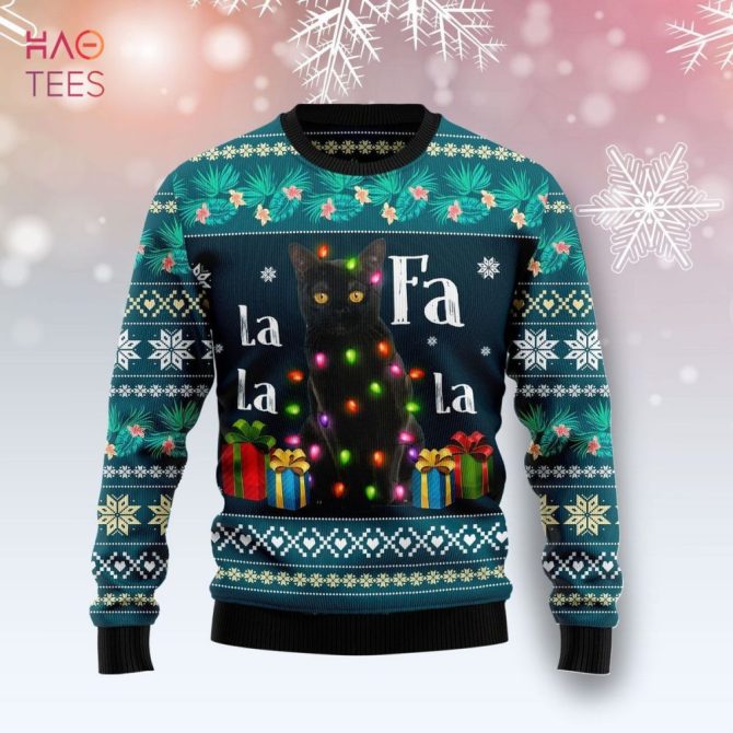 Best Black Cat Falalala Ugly Christmas Ugly Christmas Sweater All Over Print Sweatshirt