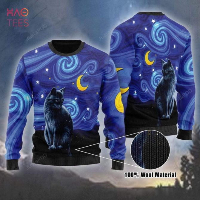 Best Black Cat Night Ugly Christmas Ugly Christmas Sweater All Over Print Sweatshirt