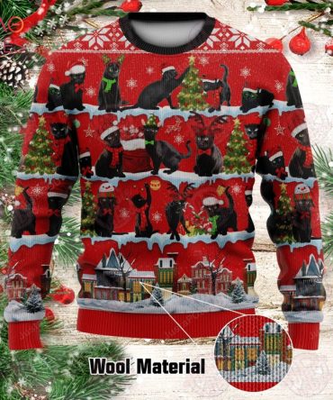 Best Black Cat Ugly Christmas Ugly Christmas Sweater All Over Print Sweatshirt Ugly