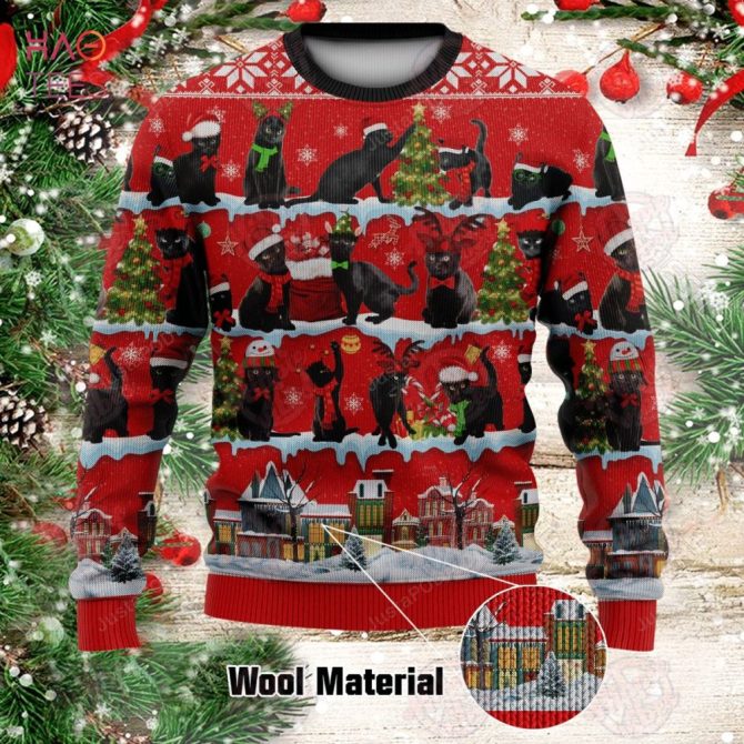 Best Black Cat Ugly Christmas Ugly Christmas Sweater All Over Print Sweatshirt Ugly