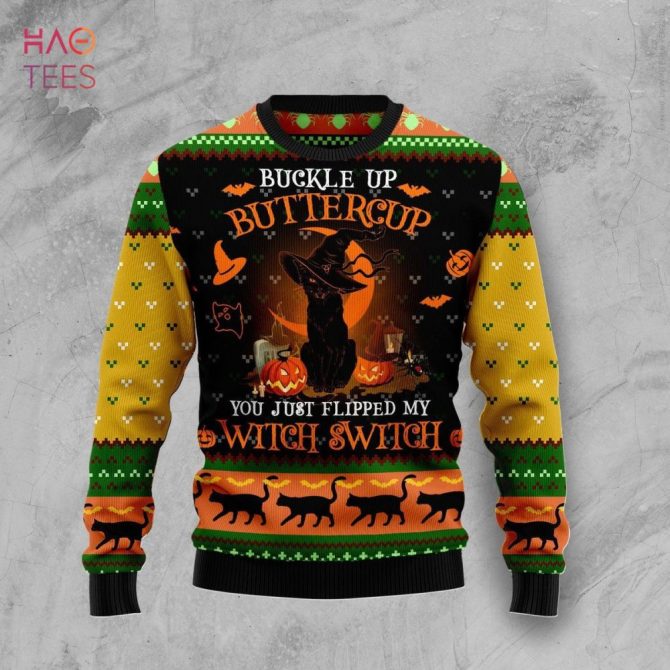 Best Black Cat Ugly Christmas Ugly Christmas Sweater All Over Print Sweatshirt Ugly - Image 3