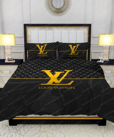 Black  Veinstone And Gold Louis Vuitton Bedding Sets