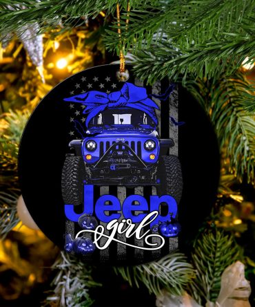 Halloween American Flag Blue Jeep Girl Ceramic Ornament Perfect Gift For Holiday