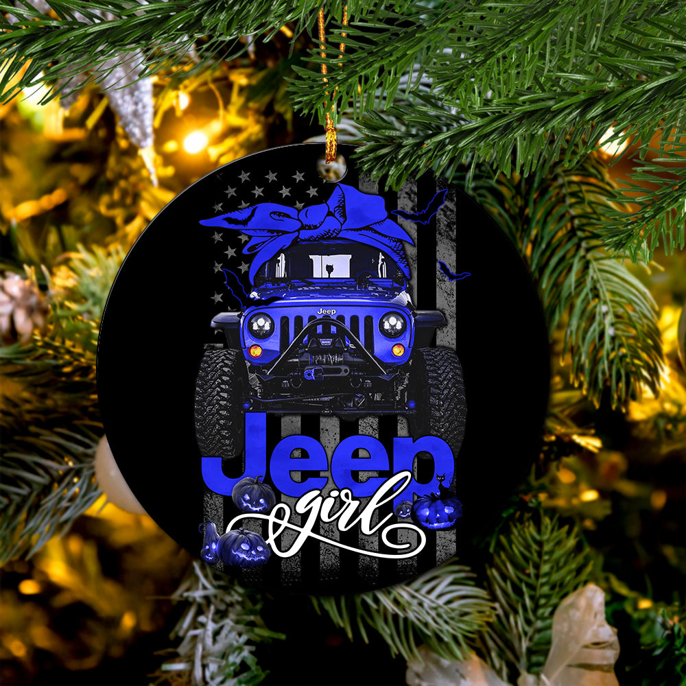 Halloween American Flag Blue Jeep Girl Ceramic Ornament Perfect Gift For Holiday