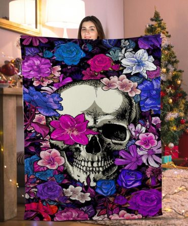 Cozy Gothic Skull & Floral Blanket - Vibrant Colors, Perfect Gift For Home Decor