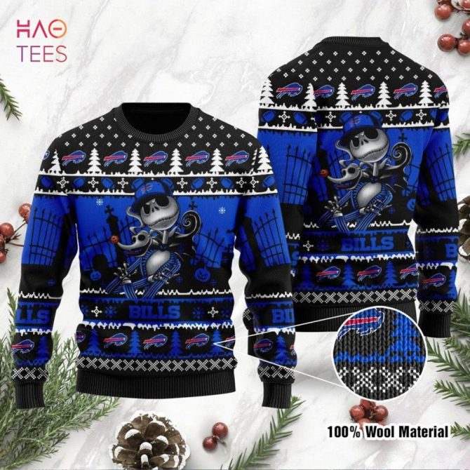 Best Buffalo Bills Jack Skellington Halloween Holiday Party Ugly Christmas Ugly Christmas Sweater