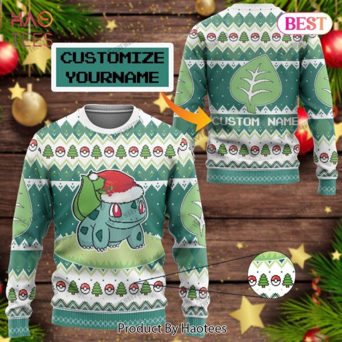 Custom Name Bulbasaur Christmas Sweater - Perfect Personalized Holiday Gift!