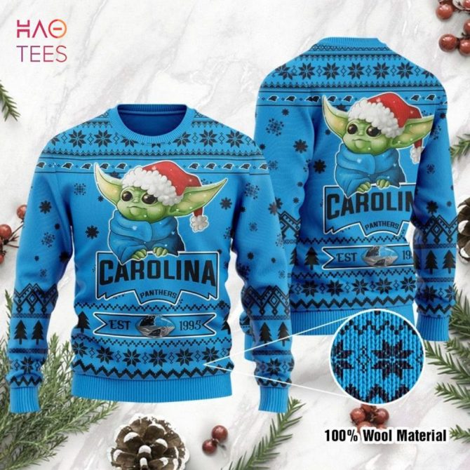 Best Carolina Panthers Cute Baby Yoda Grogu Ugly Christmas Ugly Christmas Sweater Ugly