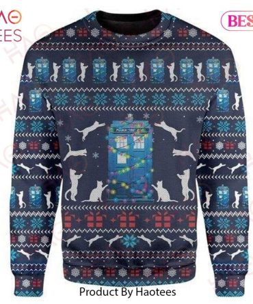 Cat Christmas Ugly Christmas Sweater Cat Tardis Christmas Pattern Blue Ugly Christmas Sweater Ugly Christmas Sweater