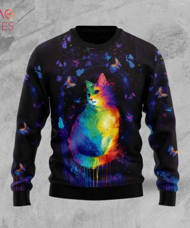 Best Cat Colorful Ugly Christmas Ugly Christmas Sweater All Over Print Sweatshirt Ugly