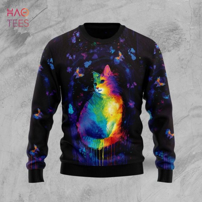 Best Cat Colorful Ugly Christmas Ugly Christmas Sweater All Over Print Sweatshirt Ugly
