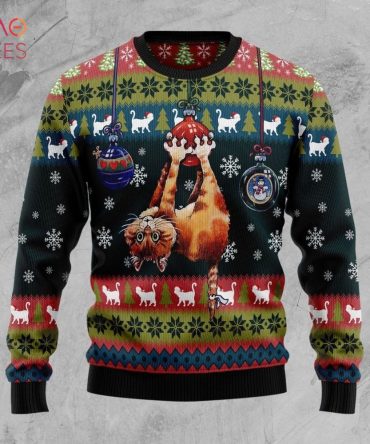 Cat Hanging On Xmas Tree Ugly Christmas Ugly Christmas Sweater