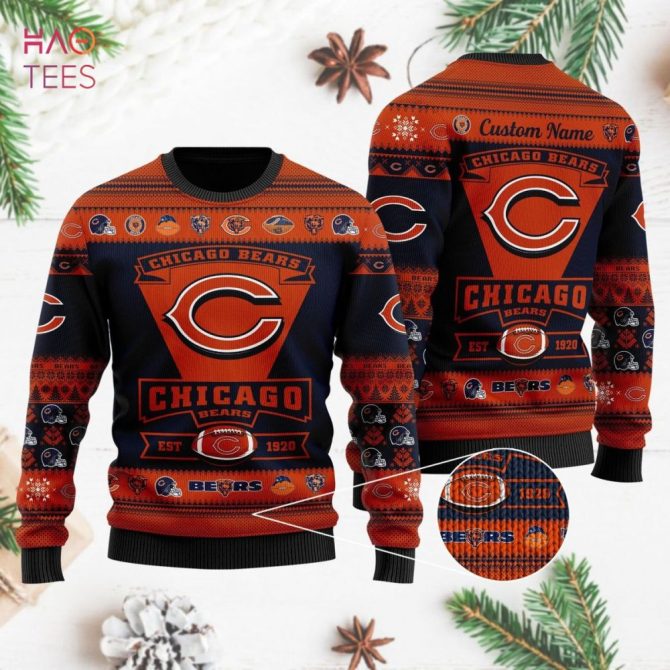 Best Chicago Bears Football Team Logo Custom Name Personalized Ugly Christmas - Image 5