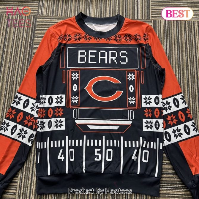Chicago Bears Ugly Christmas Sweater - Festive Football Design, Unisex Holiday Crewneck